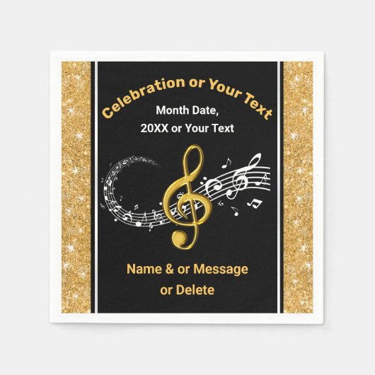 Atemberaubende Black and Gold Personalisiert Music Serviette (Vorderseite)