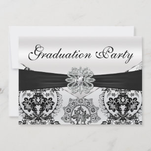 Atemberaubende Black and Silver Damask Graduation Einladung