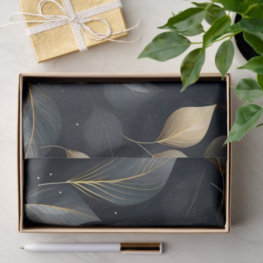 Atemberaubende Blätter aus Gold und Grau Seidenpapier (Geschenk)