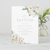 Atemberaubende Blätter und weiße Blütentaufen Einladung (Stehend Vorderseite)