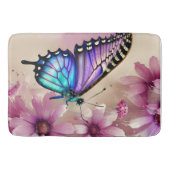 Atemberaubende blaue Schmetterlinge und rosa Blume Badematte (Vorderseite)