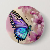 Atemberaubende blaue Schmetterlinge und rosa Blume Button (Vorderseite)