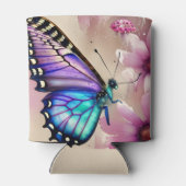 Atemberaubende blaue Schmetterlinge und rosa Blume Dosenkühler (Rückseite)