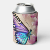 Atemberaubende blaue Schmetterlinge und rosa Blume Dosenkühler (Kanne Rückseite)