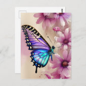 Atemberaubende blaue Schmetterlinge und rosa Blume Postkarte (Vorne/Hinten)