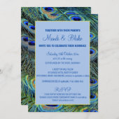 Atemberaubende Blue & Gold Peacock Feathers Weddin Einladung (Vorne/Hinten)