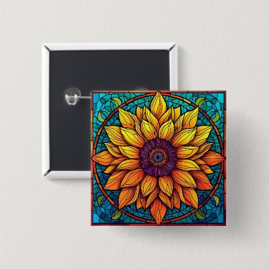 Atemberaubende Blume aus Hartglas Sonnenblumen Button (Vorne & Hinten)