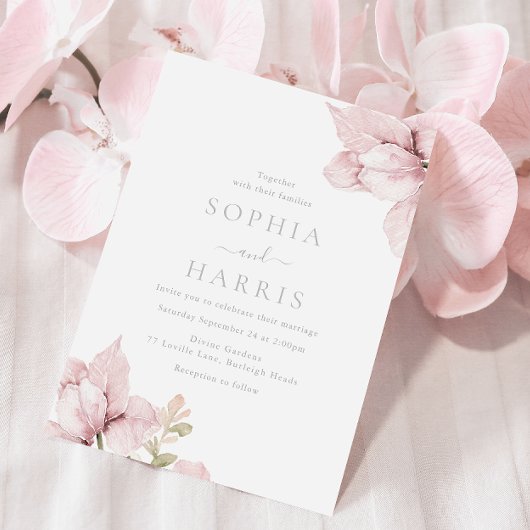 Atemberaubende Blush Bloral Elegante Hochzeit Einladung