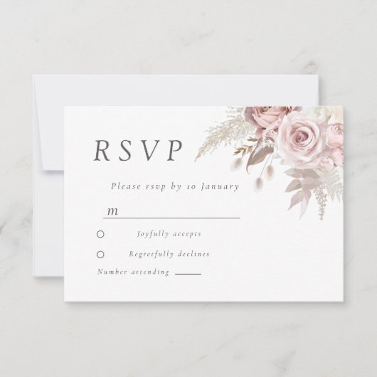 Atemberaubende Blush-Rose Blumenrosa Hochzeit RSVP Karte (Vorderseite)