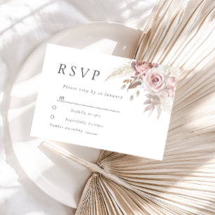 Atemberaubende Blush-Rose Blumenrosa Hochzeit RSVP Karte