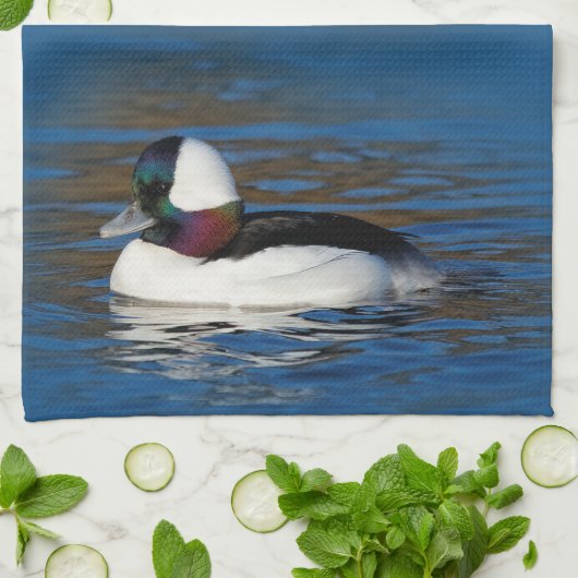 Atemberaubende Bufflehead-Ente am Teich Geschirrtuch (Gefaltet)