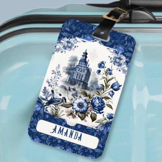 Atemberaubende Burg Blauer Blauer Toile de jouy Mo Gepäckanhänger