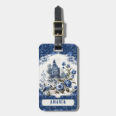 Atemberaubende Burg Blauer Blauer Toile de jouy Mo Gepäckanhänger (Vorderseite vertikal)