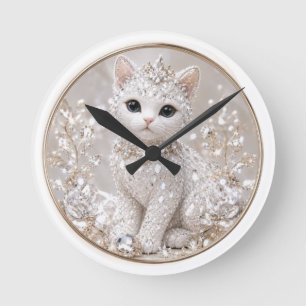 Atemberaubende Diamond Princess Katze Luxusartik Runde Wanduhr
