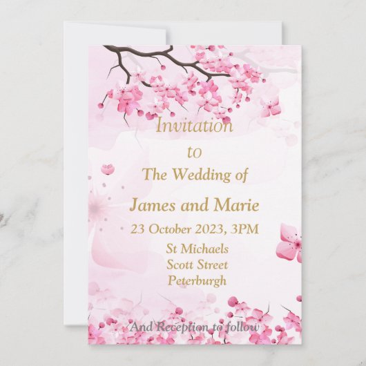 Atemberaubende Einladung zur Hochzeit, rosa Blüte (Vorderseite)