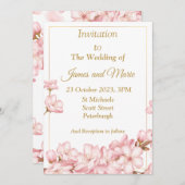 Atemberaubende Einladung zur Hochzeit, rosa Blüten (Vorne/Hinten)