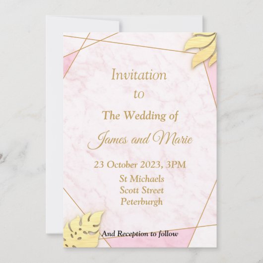 Atemberaubende Einladung zur Hochzeit, rosa Marmor (Vorderseite)