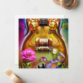 Atemberaubende elektrische Gitarre mit Rose Mitteilungskarte (Vorderseite/Rückseite Beispiel)