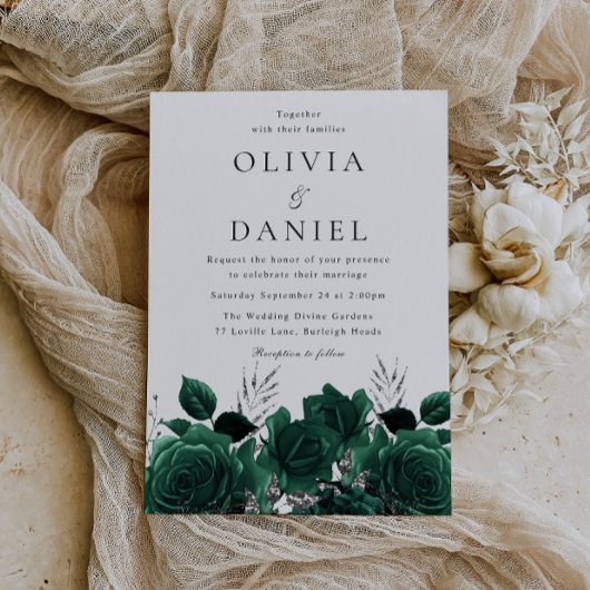 Atemberaubende Emerald Green Floral Wedding Einladung