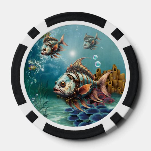 Atemberaubende Fantasy Steampunk Fische. Pokerchips (Rückseite)