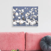 Atemberaubende Flock von Schneegänse am Strand Leinwanddruck (Insitu (Wohnzimmer))