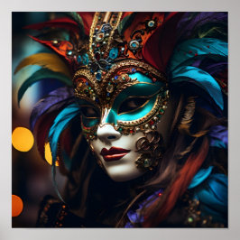 atemberaubende Frau mit Mardi-Gras-Maske Poster