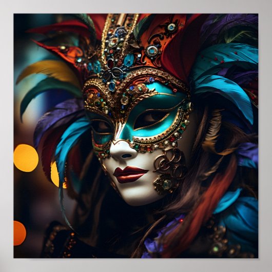 atemberaubende Frau mit Mardi-Gras-Maske Poster (Vorne)