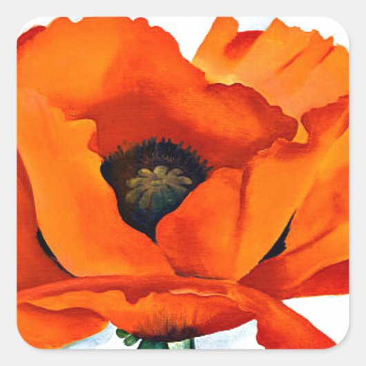 Atemberaubende Georgia O'Keefe Red Poppy Blume Quadratischer Aufkleber (Vorderseite)
