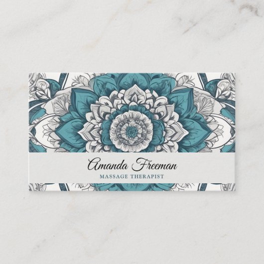 Atemberaubende Graue und Aquamarine Mandala Massag Visitenkarte (Vorderseite)
