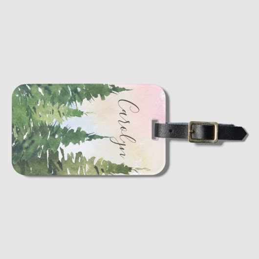 Atemberaubende grüne Aquarellbäume und Regenbogen Gepäckanhänger (Vorderseite (Horizontal))