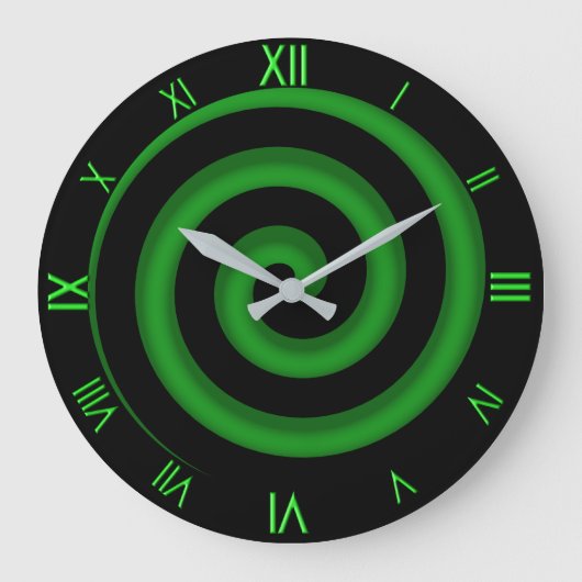 Atemberaubende grüne und schwarze Spiralwand Große Wanduhr (Vorderseite)