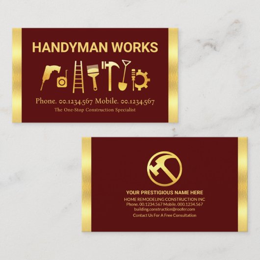 Atemberaubende Handyman-Tools mit goldenen Streife Visitenkarte (Vorne/Hinten)