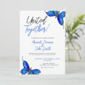 Atemberaubende Hochzeit mit blauen Schmetterlingen Einladung (Stehend Vorderseite)