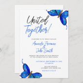 Atemberaubende Hochzeit mit blauen Schmetterlingen Einladung (Vorne/Hinten)