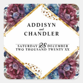 Atemberaubende Hochzeit von Jewel Toned Peony Quadratischer Aufkleber