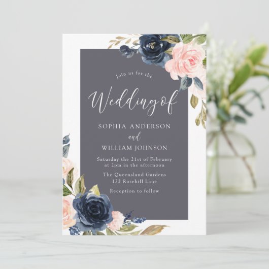 Atemberaubende Hochzeit von Navy & Blush Einladung (Stehend Vorderseite)