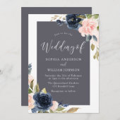 Atemberaubende Hochzeit von Navy & Blush Einladung (Vorne/Hinten)