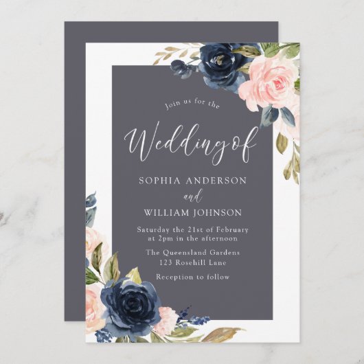 Atemberaubende Hochzeit von Navy & Blush Einladung (Vorne/Hinten)