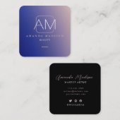 Atemberaubende Imitat Gradient Blue und Rose Gold  Quadratische Visitenkarte (Vorne/Hinten)