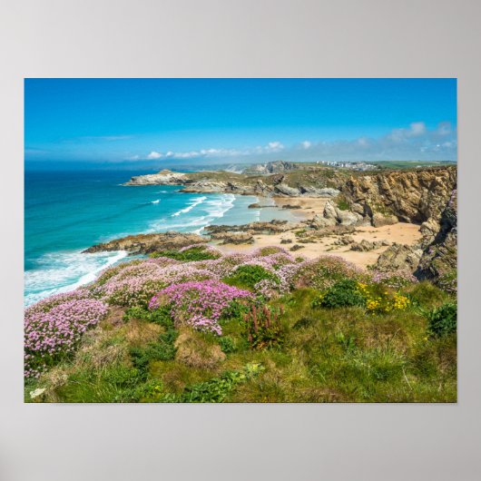 Atemberaubende Küstenlandschaft Newquay Beach Corn Poster (Vorne)
