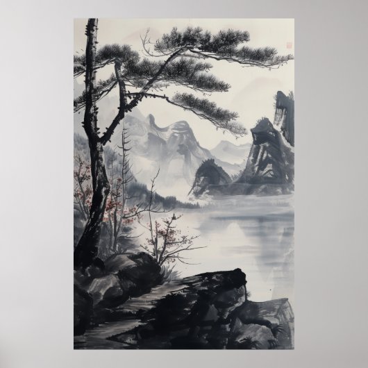 Atemberaubende Landschaft mit Tintenmalereien im N Poster (Vorne)