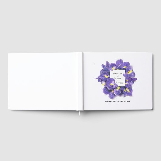 Atemberaubende Lila Irisfarben-Blumenhochzeit Gästebuch (Voll)