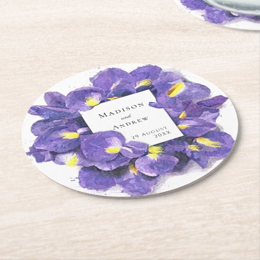 Atemberaubende Lila Irisfarben-Blumenhochzeit Runder Pappuntersetzer (Angewinkelt)