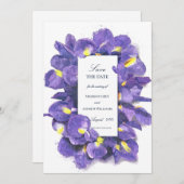 Atemberaubende Lila Irisfarben-Blumenhochzeit Save The Date (Vorne/Hinten)