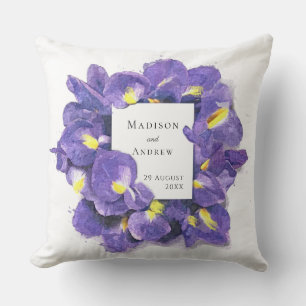 Atemberaubende lila Schwertlilien Aquarell-Blumen Kissen