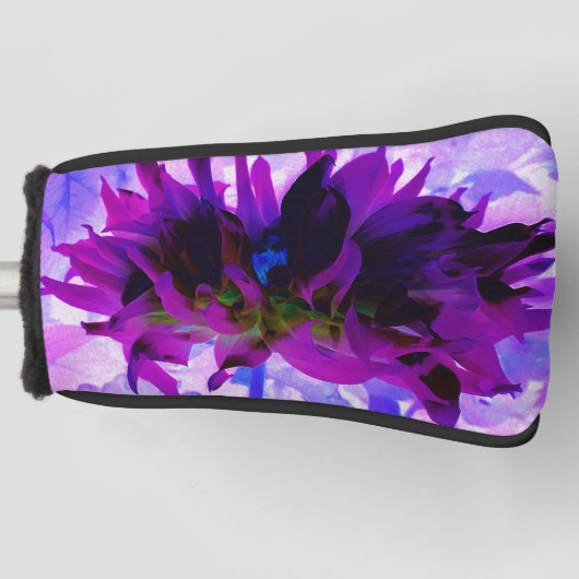 Atemberaubende Lila und schwarze Kaktus Dahlia Golf Headcover (Vorderseite)