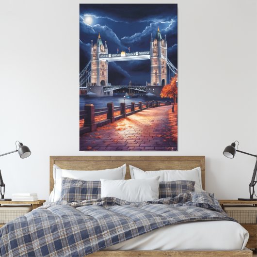 Atemberaubende Londoner Nachtszene mit Leuchtturm Leinwanddruck (Insitu (Schlafzimmer))