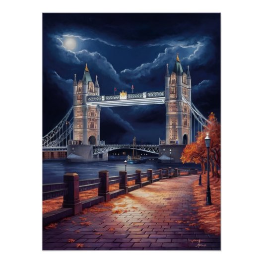 Atemberaubende Londoner Nachtszene mit Leuchtturm Poster (Vorderseite)