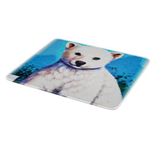 Atemberaubende Malerei eines Eisbärenkubs. Jetzt k Schneidebrett (Ecke)