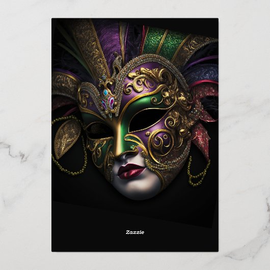 Atemberaubende Masquerade zum Geburtstag Folieneinladung (Rückseite)